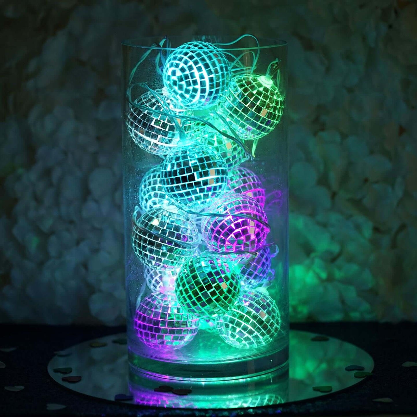 15 LED String Light Garland Silver Disco Mirror Ball Multicolor - Battery Operated for Events 6ft