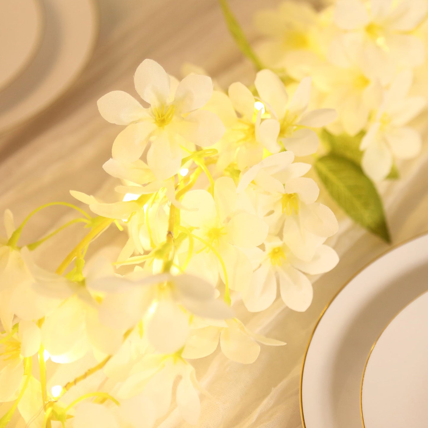 2-Pack Garland String Lights Jasmine Silk Flower Design White Warm White - Battery Operated Hanging Décor 6ft