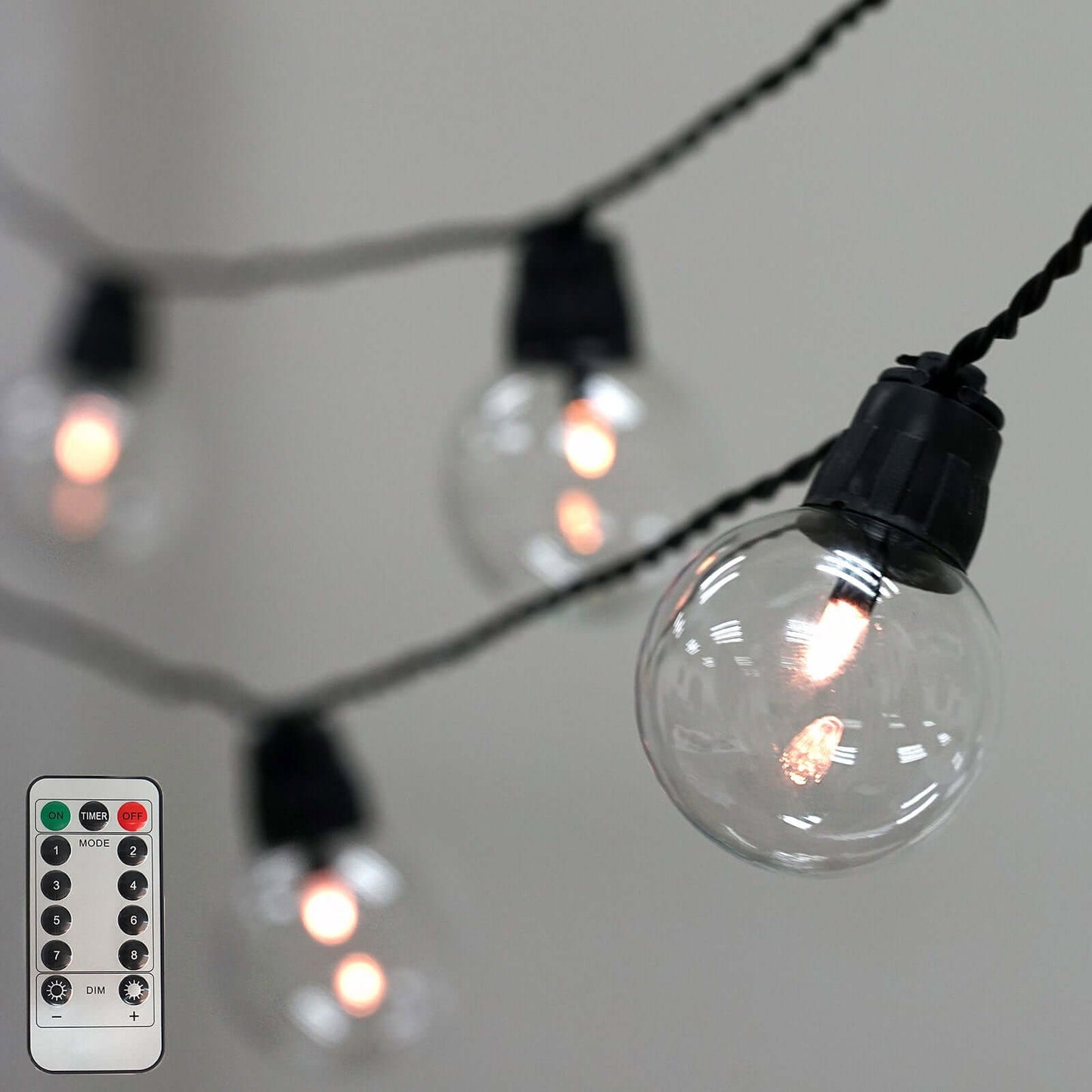 25-Pack LED String Lights 8-Mode Clear Warm White - Waterproof Remote Operated Outdoor/Indoor Bulbs 26ft