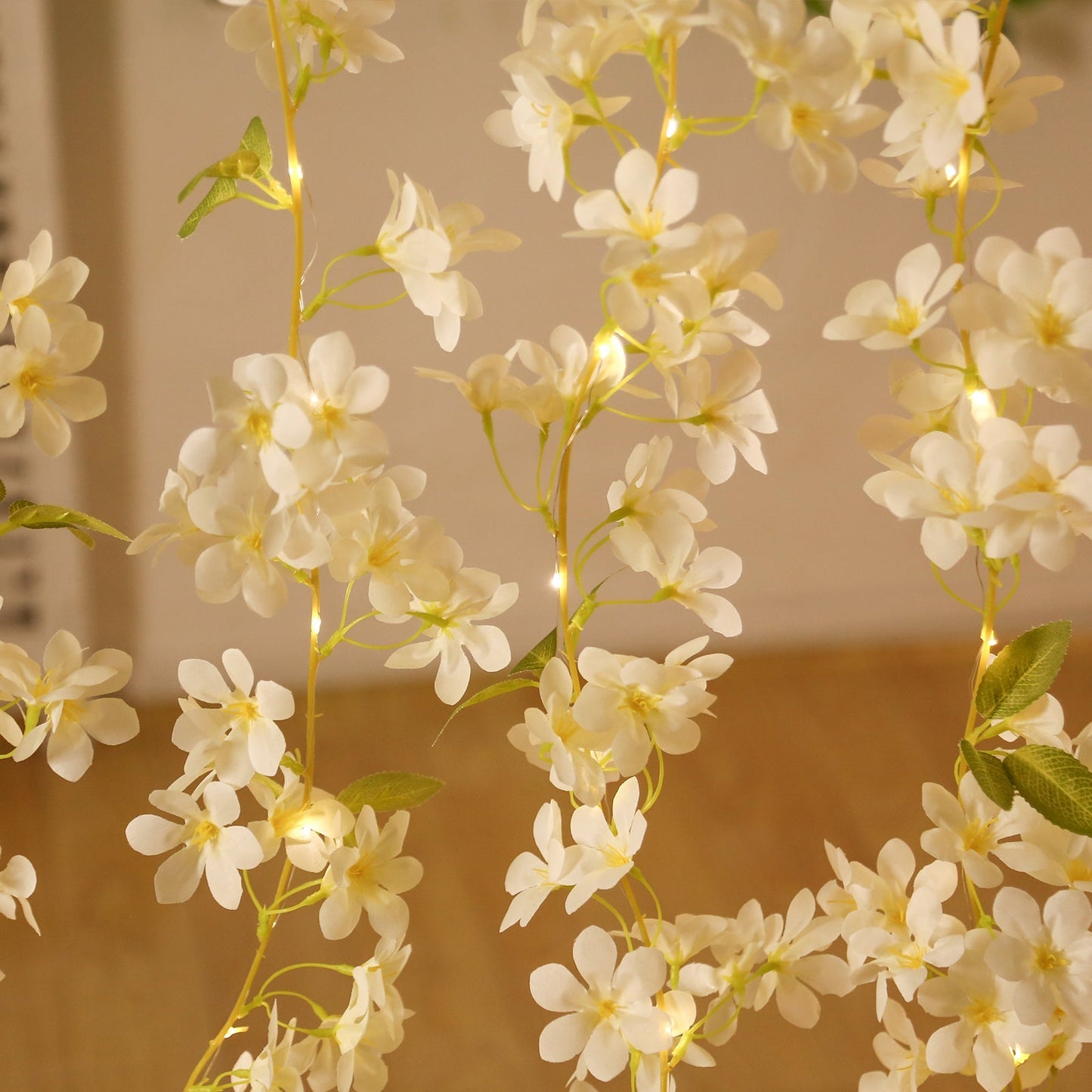 2-Pack Garland String Lights Jasmine Silk Flower Design White Warm White - Battery Operated Hanging Décor 6ft
